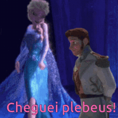 Man Next To Woman In Blue Dress Saying Cheguei Plebeu GIF