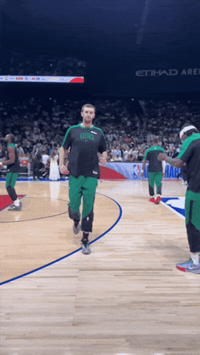 Man On Basketball Court Wearing Boston Shirt GIF
