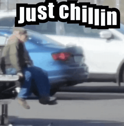 Man On Blue Car Just Chillin GIF