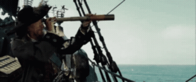 Man On Boat Looking Through Telescope At Ocean GIF