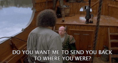 Man On Boat Talking To Another Man Saying Do You Want Me To Send You Back To Where You Were GIF