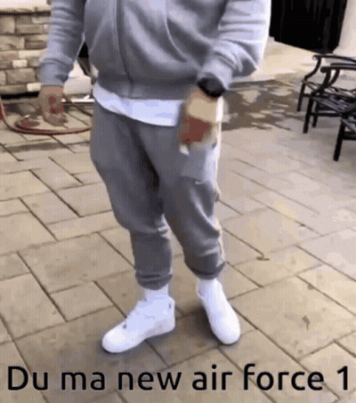 Man On Brick Sidewalk Saying Du Ma New Air Force 1 GIF