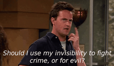 Man On Cell Phone Should I Use My Invisibility To Fight Crime Or For Evil GIF