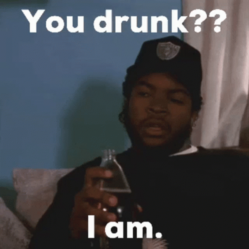 Man On Couch Holding Bottle Says You Drunk I Am GIF