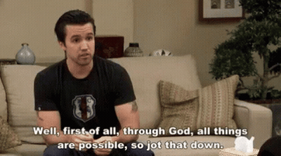 Man On Couch Saying Well First Of All Through God All Things Are Possible So Jot That Down GIF