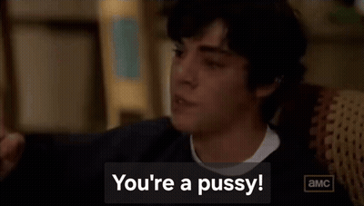 Man On Couch Saying You're A Pussy GIF