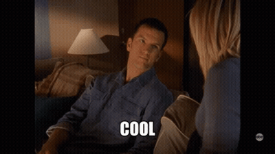 Man On Couch Talking To Woman Saying Cool GIF