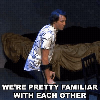Man On Crutches Saying We're Pretty Familiar GIF