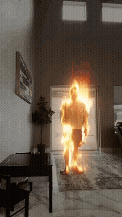 Man On Fire Wearing Hulk Shirt GIF