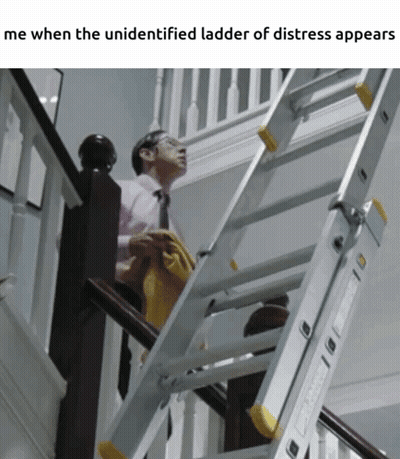 Man On Ladder Me When The Unidentified Ladder Of Distress Appears GIF