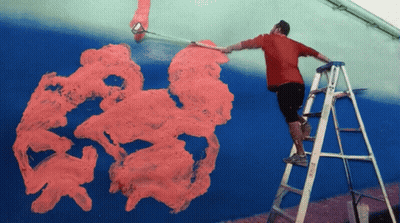 Man On Ladder Painting Blue Wall GIF