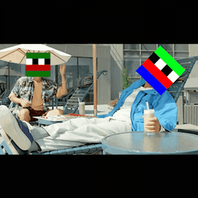 Man On Lawn Chair, Green White Blue Flag GIF