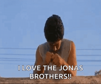 Man On Ledge Saying I Love Jonas Brothers GIF