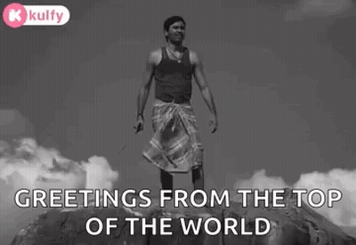 Man On Rock Greetings From Top Of World GIF