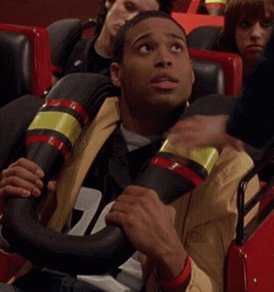 Man On Roller Coaster Holding Steering Wheel Number 27 GIF