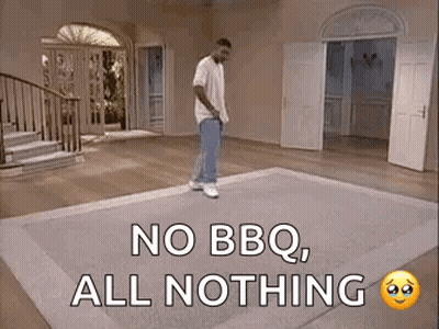Man On Rug Saying No BBQ All Nothing GIF