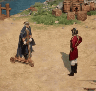 Man On Scooter Talking To Pirate GIF