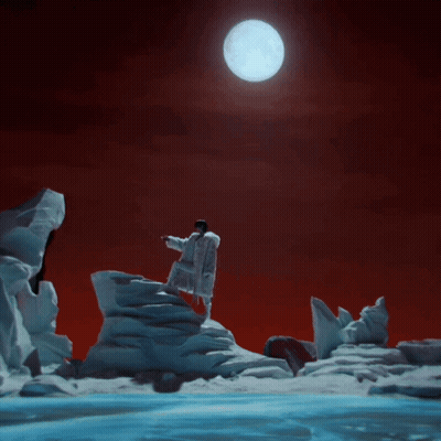 Man On Snow-Covered Mountain With Full Moon GIF
