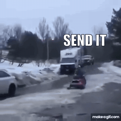 Man On Snowmobile Saying Send It GIF