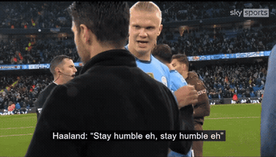 Man On Soccer Field Says Haaland Stay Humble Eh GIF