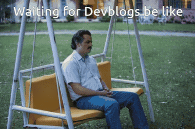 Man On Swing Waiting For Devblogs Be Like GIF