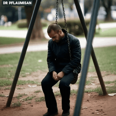 Man On Swing With Dr Pflaumisan Above GIF