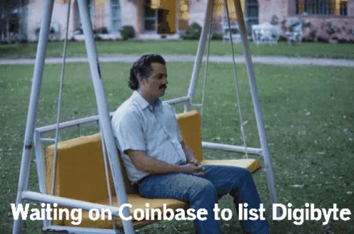 Man On Swing With Waiting On Coinbase To List Digibyte GIF