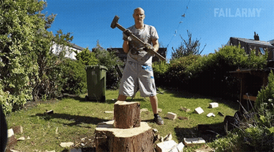 Man On Tree Stump Holding Hammer FailArmy GIF