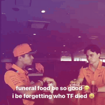 Man Orange Shirt Funeral Food Be So Good GIF