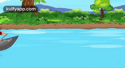 Man Paddling Boat On River GIF