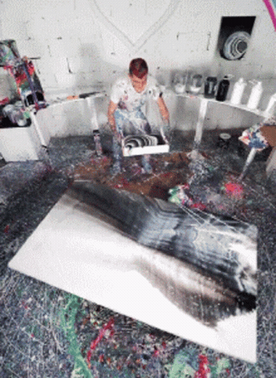 Man Painting On Large Canvas GIF