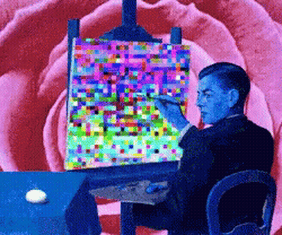 Man Painting Picture In Front Of Pink Rose GIF