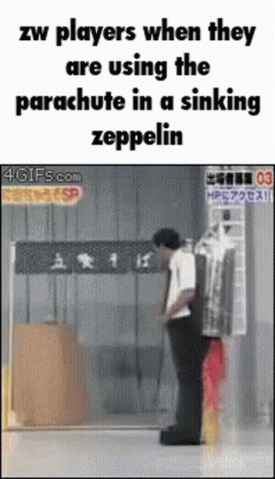 Man Parachuting From Sinking Zeppelin GIF