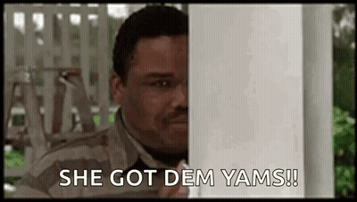 Man Peeking From Behind Porch Post Saying She Got Dem Yams GIF