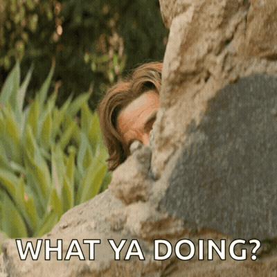 Man Peeking From Behind Rock Saying What Ya Doing