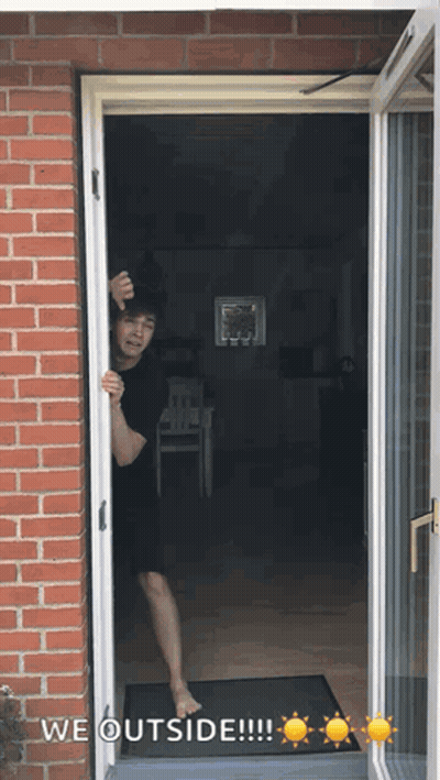 Man Peeking Out Of Door With We Outside GIF