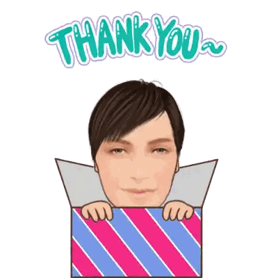 Man Peeking Out Of Gift Box Saying Thank You Sticker