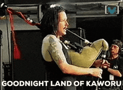 Man Playing Bagpipe With Caption Many Brooms First Concert GIF