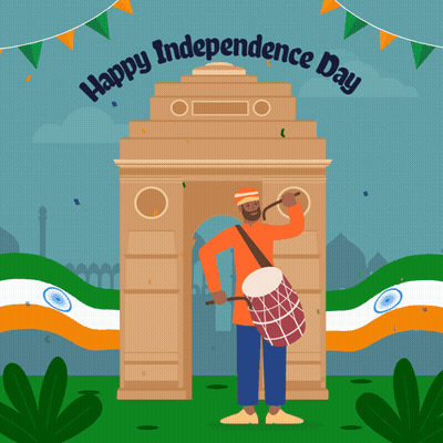 Man Playing Drum Saying Happy Independence Day GIF