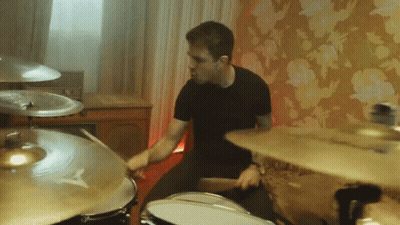 Man Playing Drum Set With Cymbal Saying A GIF