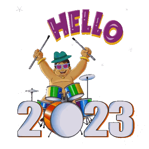 Man Playing Drums Hello 2023 Sticker