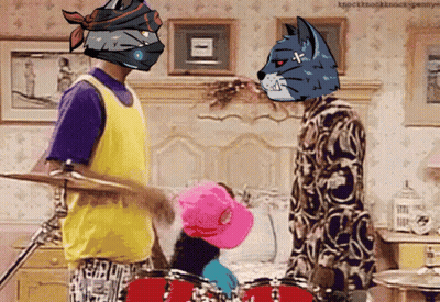 Man Playing Drums With Cat Head On Head GIF