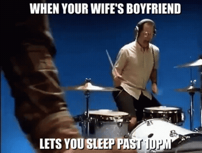 Man Playing Drums With Headphones On Blue Background GIF