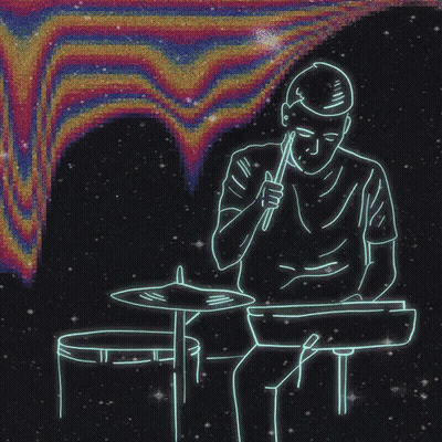 Man Playing Drums With Rainbow Background GIF