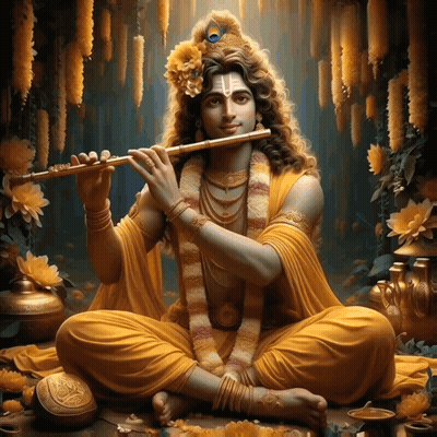 Man Playing Flute With Yellow Flowers GIF