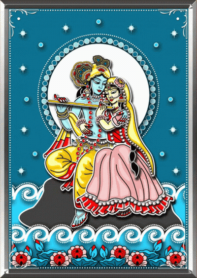 Man Playing Flute Woman Hugging Blue Background GIF