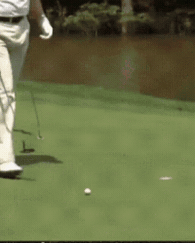 Man Playing Golf On Green Near Water GIF