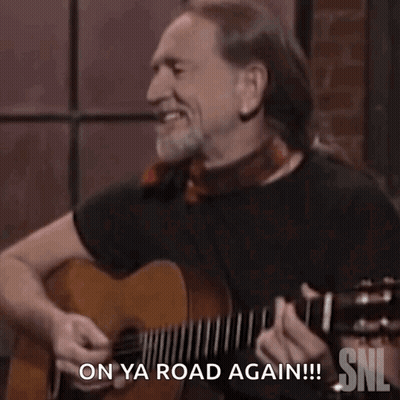Man Playing Guitar Laughing On Ya Road Again GIF