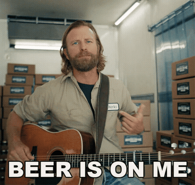 Man Playing Guitar Saying Beer Is On Me GIF