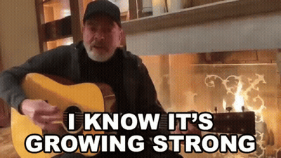 Man Playing Guitar Saying I Know It's Growing Strong GIF